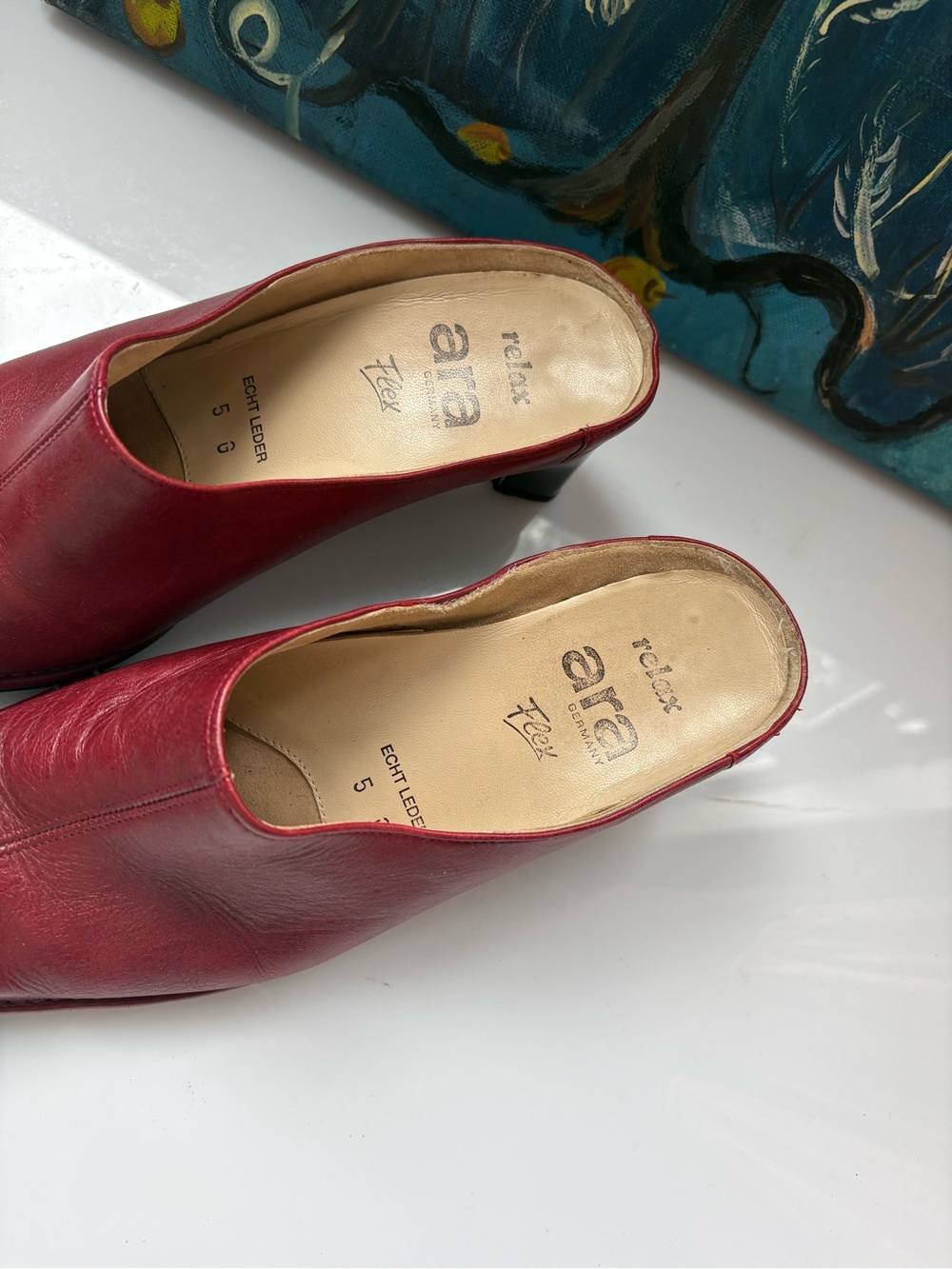 Ara Red Leather Slip-On Mule Heels - Picture 6 of 6
